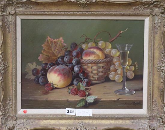 Raymond Campbell (b. 1956), oil on canvas, still life of fruit and a glass of wine, signed, 28 x 39cm